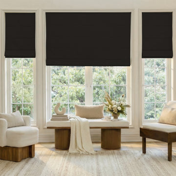 Black Alder Faux Linen Blackout Roman Shade for custom window treatments.