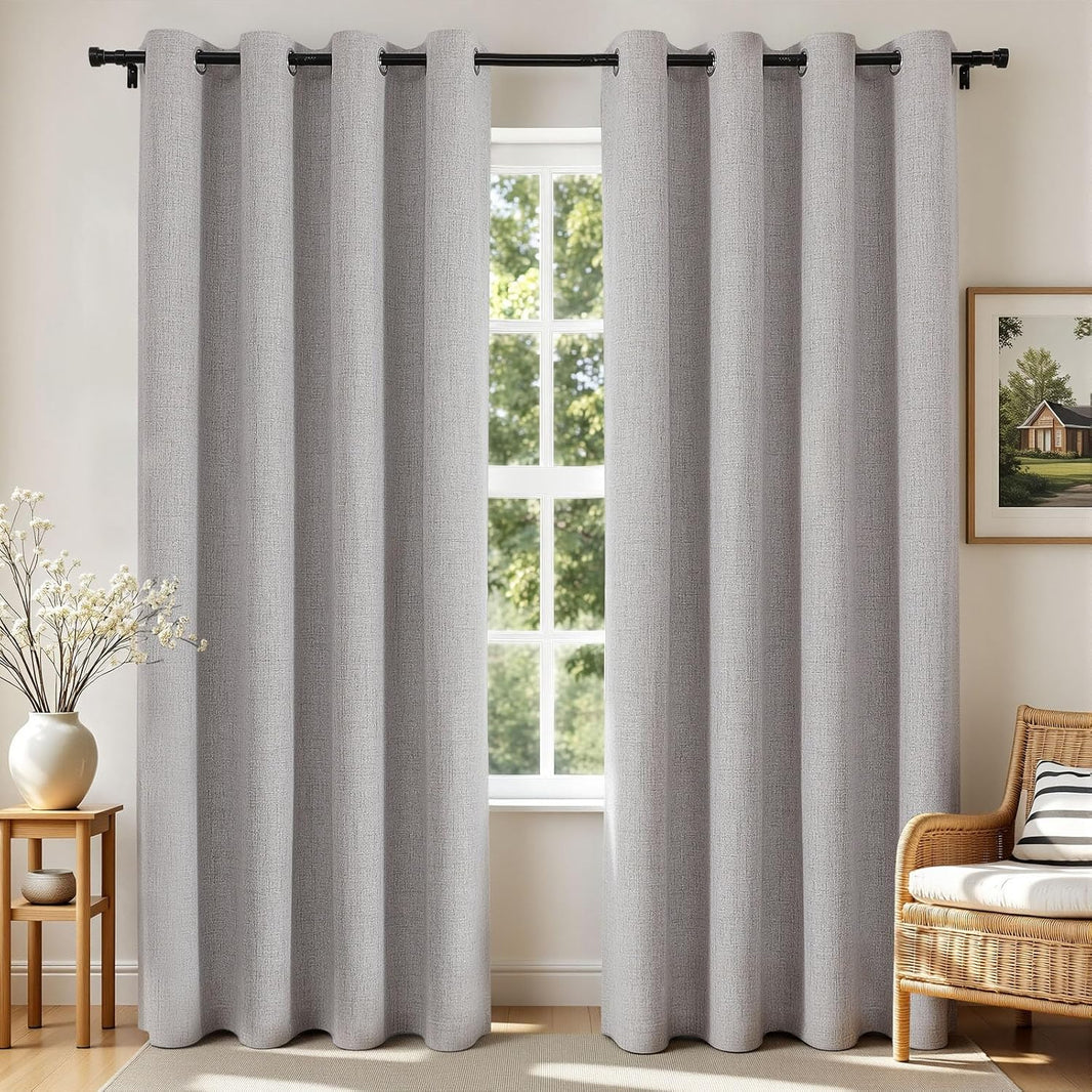Joydeco 100% Blackout Curtains for Bedroom 84 Inch Long, Linen Black Out Curtains 2 Panels Set With Grommet for Living Room Window, Thermal Insulated Full Light Blocking Drapes Privacy Protection,52"W