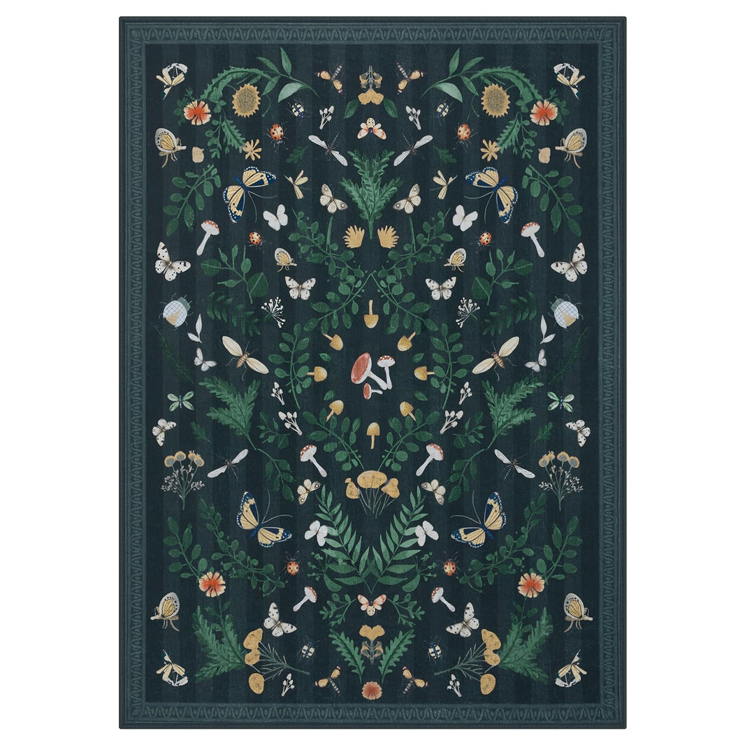 Joydeco Insect Washable Bathroom Rug, Botanical Kitchen Runner Rug Non Slip, Boho Ultra-Thin Soft Indoor Floor Carpet Runners for Hallways Entryway Entrance Laundry