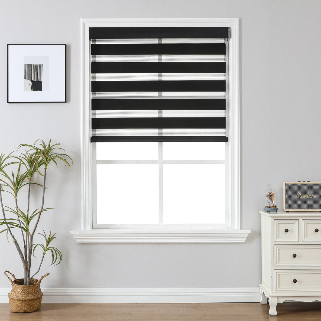 Joydeco Cordless Zebra Blinds (Pro), Dual Layer Light Control Zebra Blinds for Windows, Light-Proof Aluminum Cover, Free-Stop Roller Shades for Home & Office