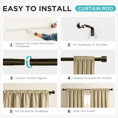 Joydeco Modern Brown Adjustable Curtain Rod 32 to 88 Inches - 1 Inch Diameter Heavy Duty Rod for Living Room & Bedroom