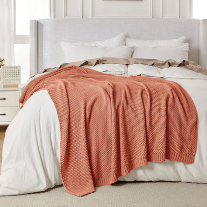 Joydeco Chunky Cable Knit Throw Blanket, Lightweight 100% Cotton Soft Cozy Throw Twin Blanket for Couch Bed and Sofa, Rustic Breathable Farmhouse Blanket Gift for Women Men