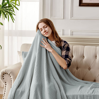Joydeco 100% Cotton Muslin Throw Blanket for Couch Bed and Sofa, 4-Layer Lightweight and Breathable Soft Gauze Blanket for All Season, Luxury Throws Cotton Blanket Gift