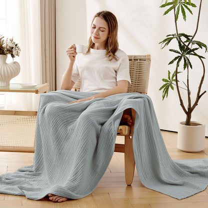 Joydeco 100% Cotton Muslin Throw Blanket for Couch Bed and Sofa, 4-Layer Lightweight and Breathable Soft Gauze Blanket for All Season, Luxury Throws Cotton Blanket Gift