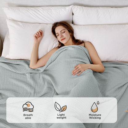 Joydeco 100% Cotton Muslin Throw Blanket for Couch Bed and Sofa, 4-Layer Lightweight and Breathable Soft Gauze Blanket for All Season, Luxury Throws Cotton Blanket Gift