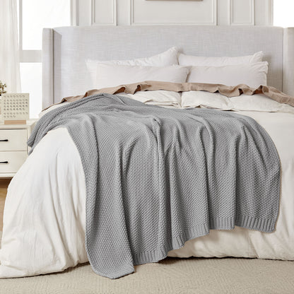 Joydeco Chunky Cable Knit Throw Blanket, Lightweight 100% Cotton Soft Cozy Throw Twin Blanket for Couch Bed and Sofa, Rustic Breathable Farmhouse Blanket Gift for Women Men