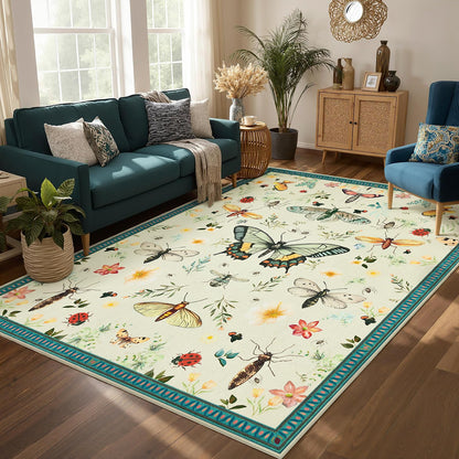 Joydeco Insect Bathroom Rugs Non Slip Washable, Floral Kitchen Rugs Non Slip, Soft Low-Pile Ultra Thin Boho Indoor Floor Throw Carpet for Entryway Bedroom Laundry Entrance