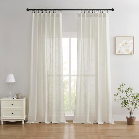 Joydeco Natural Linen Blend Curtains 84 Inch Light Filtering Drapes for Bedroom Living Room.