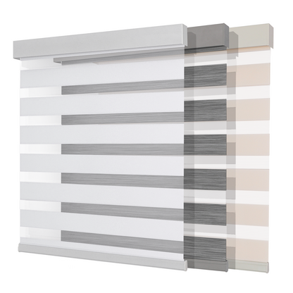 Joydeco Cordless Zebra Blinds (Pro), Dual Layer Light Control Zebra Blinds for Windows, Light-Proof Aluminum Cover, Free-Stop Roller Shades for Home & Office