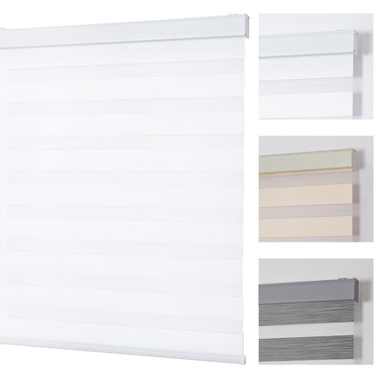 Joydeco Cordless Zebra Blinds for Windows, Dual Layer Light Control Window Blinds with Light-Proof Aluminum Cover, Free-Stop Roller Shades for Home & Office
