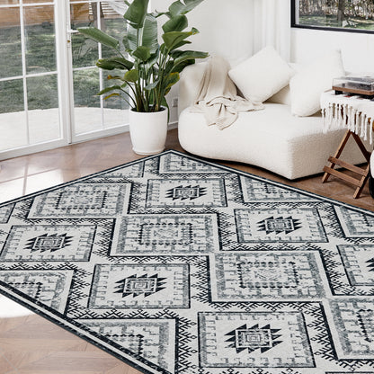 Joydeco Runner Rug Non Slip Machine Washable Vintage Rug, Low Pile Non Slip Chenille Print Rugs for Living Room, Entryway, Bedroom, Kitchen and Corridor, Bathroom