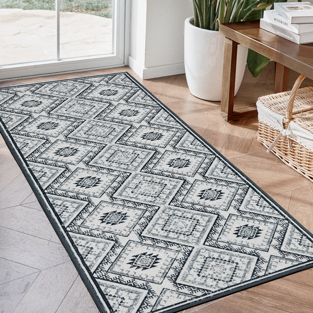 Joydeco Runner Rug Non Slip Machine Washable Vintage Rug, Low Pile Non Slip Chenille Print Rugs for Living Room, Entryway, Bedroom, Kitchen and Corridor, Bathroom