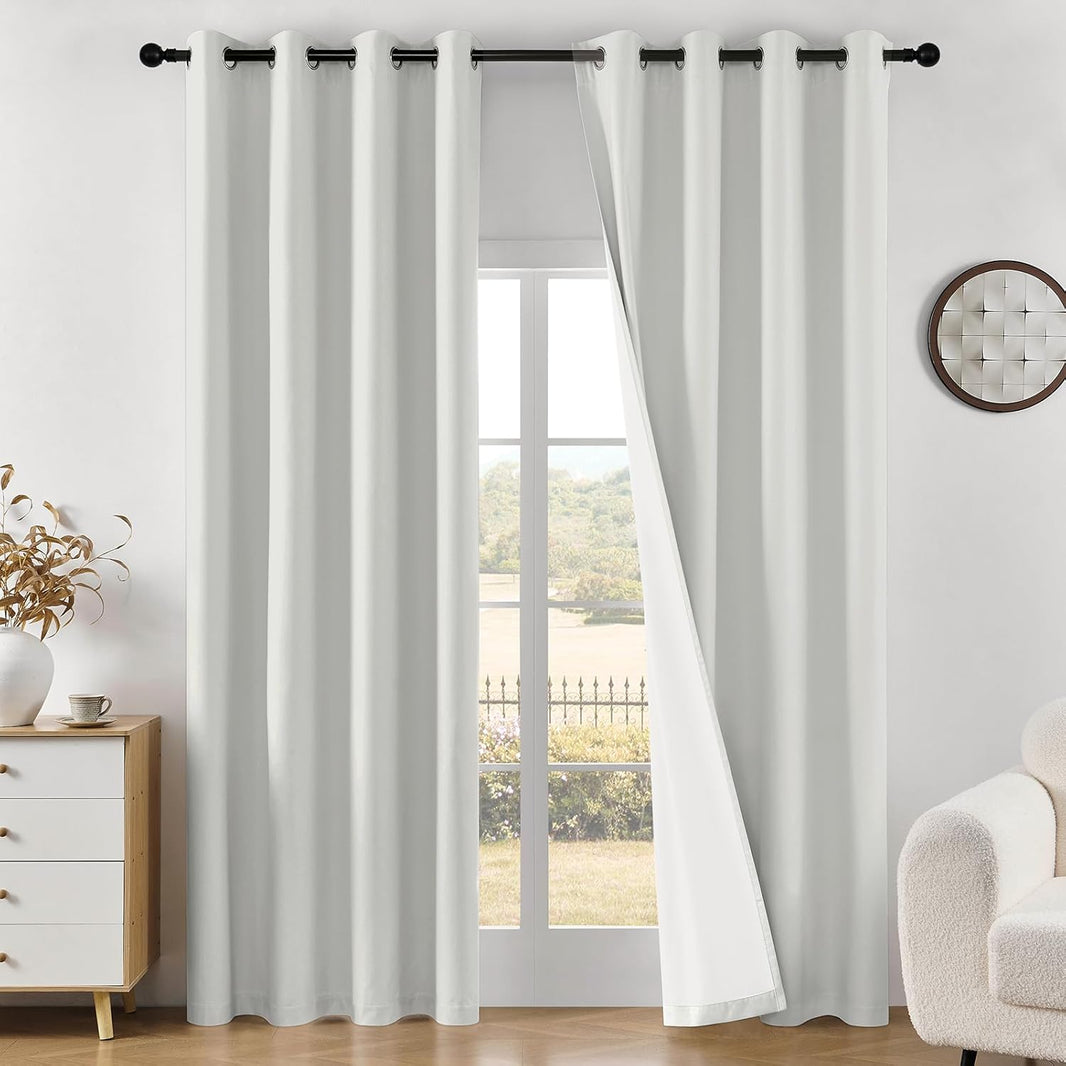 Joydeco Linen Blackout Curtains for Bedroom 84 Inches Long Grommet Heavy Duty Living Room Drapes Thermal Insulated Noise Reduce Cancelling Curtains 2 Panels W52 x L84 Inch Pure White
