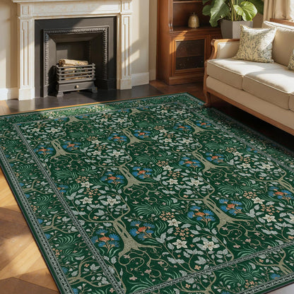 Joydeco Floral Washable Runner Rug for Kitchen, Forest Hallway Non Slip, Boho Botanical Ultra-Thin Soft Indoor Floor Throw Carpet for Bathroom Entryway Foyer