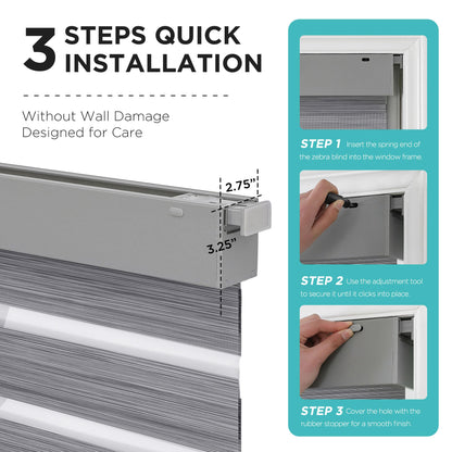 No Drill Zebra Blinds - Cordless, Easy Install Light Filtering Shades