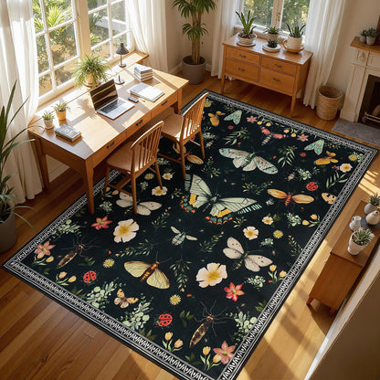 Joydeco Insect Bathroom Rugs Non Slip Washable, Floral Kitchen Rugs Non Slip, Soft Low-Pile Ultra Thin Boho Indoor Floor Throw Carpet for Entryway Bedroom Laundry Entrance
