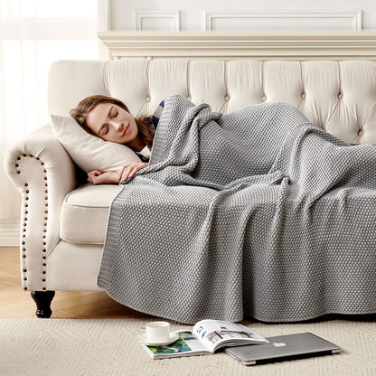 Joydeco Chunky Cable Knit Throw Blanket, Lightweight 100% Cotton Soft Cozy Throw Twin Blanket for Couch Bed and Sofa, Rustic Breathable Farmhouse Blanket Gift for Women Men