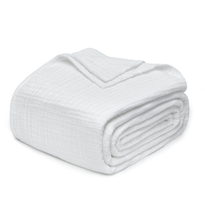 Joydeco 100% Cotton Muslin Throw Blanket for Couch Bed and Sofa, 4-Layer Lightweight and Breathable Soft Gauze Blanket for All Season, Luxury Throws Cotton Blanket Gift