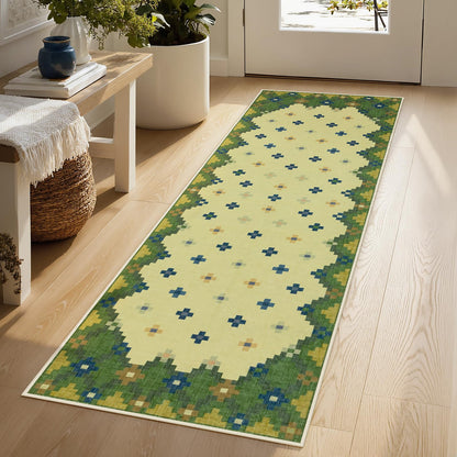 Joydeco Checkered Pink Kitchen Runner Rug Non Slip, Washable Bathroom, Modern Soft Low-Pile Ultra Thin Indoor Floor Throw Carpet for Bedroom Laundry Room Entrance Entryway