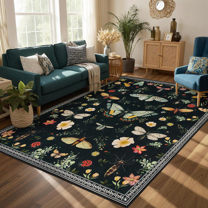Joydeco Insect Bathroom Rugs Non Slip Washable, Floral Kitchen Rugs Non Slip, Soft Low-Pile Ultra Thin Boho Indoor Floor Throw Carpet for Entryway Bedroom Laundry Entrance