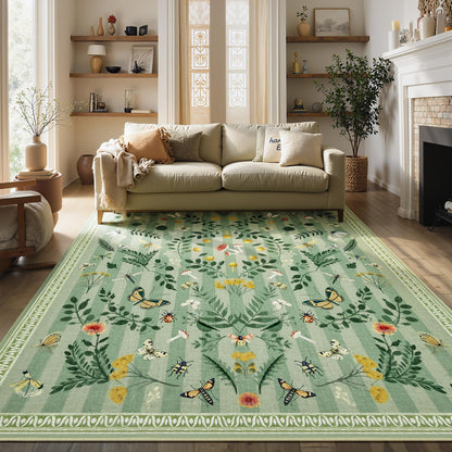Joydeco Insect Washable Bathroom Rug, Botanical Kitchen Runner Rug Non Slip, Boho Ultra-Thin Soft Indoor Floor Carpet Runners for Hallways Entryway Entrance Laundry