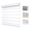 White cordless no-drill privacy zebra blinds with dual-layer fabric for windows, showing easy install mounts in grey, beige, white.