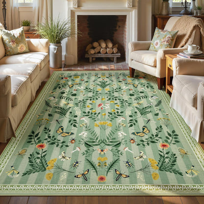 Joydeco Insect Washable Bathroom Rug, Botanical Kitchen Runner Rug Non Slip, Boho Ultra-Thin Soft Indoor Floor Carpet Runners for Hallways Entryway Entrance Laundry