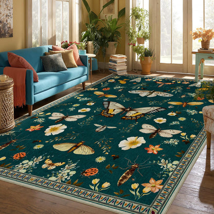 Joydeco Insect Bathroom Rugs Non Slip Washable, Floral Kitchen Rugs Non Slip, Soft Low-Pile Ultra Thin Boho Indoor Floor Throw Carpet for Entryway Bedroom Laundry Entrance