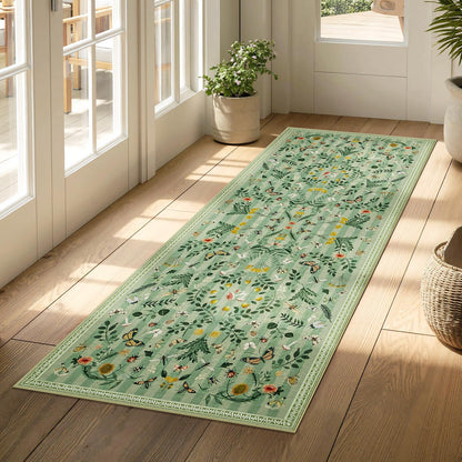 Joydeco Insect Washable Bathroom Rug, Botanical Kitchen Runner Rug Non Slip, Boho Ultra-Thin Soft Indoor Floor Carpet Runners for Hallways Entryway Entrance Laundry