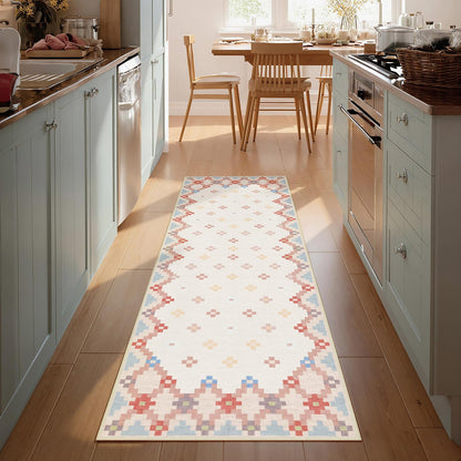 Joydeco Checkered Pink Kitchen Runner Rug Non Slip, Washable Bathroom, Modern Soft Low-Pile Ultra Thin Indoor Floor Throw Carpet for Bedroom Laundry Room Entrance Entryway