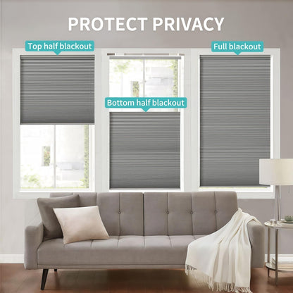 Custom No-Drill Honeycomb Shades - Cordless Blackout Blinds with Top Down Bottom Up Feature for Thermal and Noise Insulation