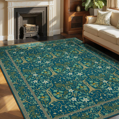 Joydeco Floral Washable Runner Rug for Kitchen, Forest Hallway Non Slip, Boho Botanical Ultra-Thin Soft Indoor Floor Throw Carpet for Bathroom Entryway Foyer