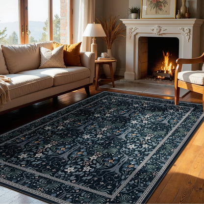 Joydeco Floral Washable Runner Rug for Kitchen, Forest Hallway Non Slip, Boho Botanical Ultra-Thin Soft Indoor Floor Throw Carpet for Bathroom Entryway Foyer