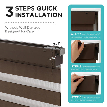 No Drill Zebra Blinds - Cordless, Easy Install Light Filtering Shades