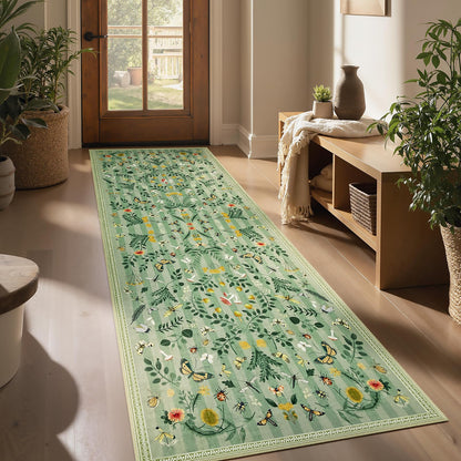 Joydeco Insect Washable Bathroom Rug, Botanical Kitchen Runner Rug Non Slip, Boho Ultra-Thin Soft Indoor Floor Carpet Runners for Hallways Entryway Entrance Laundry