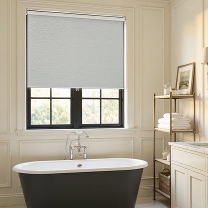 Ashby grey plain-weave blackout roller shade for custom window treatments