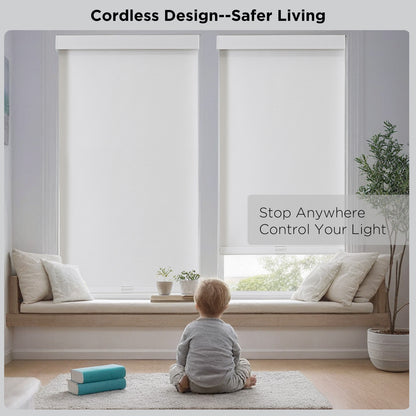 Joydeco 100% Blackout Roller Shades (Pro), Free-Stop Cordless Blinds for Windows, UV Protection, Natural Woven Blinds for Home and Office, Light-Proof Aluminum Cover