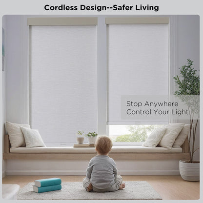 Joydeco 100% Blackout Roller Shades (Pro), Free-Stop Cordless Blinds for Windows, UV Protection, Natural Woven Blinds for Home and Office, Light-Proof Aluminum Cover