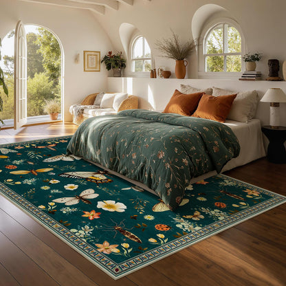 Joydeco Insect Bathroom Rugs Non Slip Washable, Floral Kitchen Rugs Non Slip, Soft Low-Pile Ultra Thin Boho Indoor Floor Throw Carpet for Entryway Bedroom Laundry Entrance