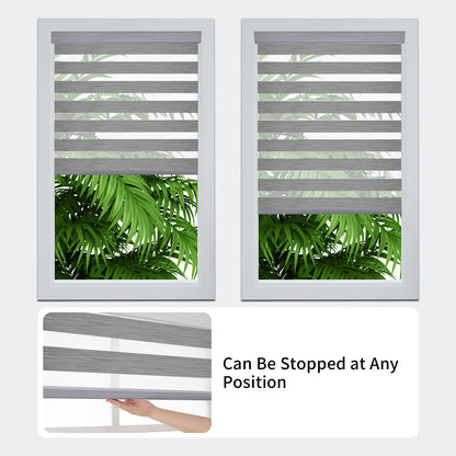 Joydeco Cordless Zebra Blinds for Windows, Dual Layer Light Control Window Blinds with Light-Proof Aluminum Cover, Free-Stop Roller Shades for Home & Office