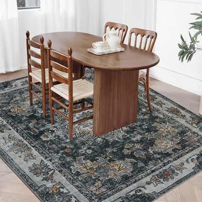 Joydeco Runner Rug Non Slip Machine Washable Vintage Rug, Low Pile Non Slip Chenille Print Rugs for Living Room, Entryway, Bedroom, Kitchen and Corridor, Bathroom