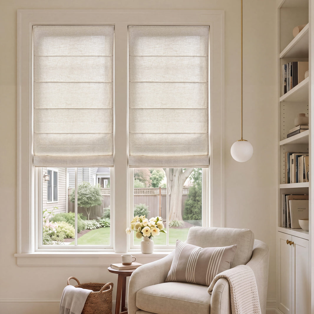 Oak Cotton Linen Semi-Blackout No-Drill Roman Shade