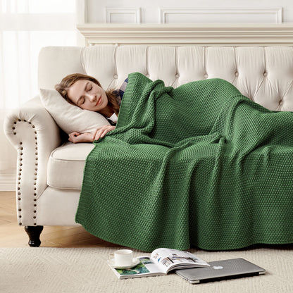 Joydeco Chunky Cable Knit Throw Blanket, Lightweight 100% Cotton Soft Cozy Throw Twin Blanket for Couch Bed and Sofa, Rustic Breathable Farmhouse Blanket Gift for Women Men