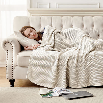 Joydeco Chunky Cable Knit Throw Blanket, Lightweight 100% Cotton Soft Cozy Throw Twin Blanket for Couch Bed and Sofa, Rustic Breathable Farmhouse Blanket Gift for Women Men