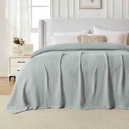 Joydeco 100% Cotton Muslin Throw Blanket for Couch Bed and Sofa, 4-Layer Lightweight and Breathable Soft Gauze Blanket for All Season, Luxury Throws Cotton Blanket Gift