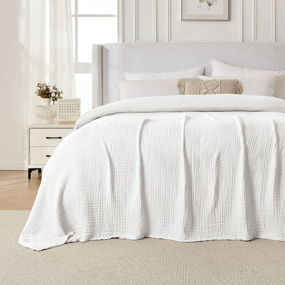 Joydeco 100% Cotton Muslin Throw Blanket for Couch Bed and Sofa, 4-Layer Lightweight and Breathable Soft Gauze Blanket for All Season, Luxury Throws Cotton Blanket Gift