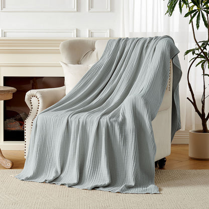 Joydeco 100% Cotton Muslin Throw Blanket for Couch Bed and Sofa, 4-Layer Lightweight and Breathable Soft Gauze Blanket for All Season, Luxury Throws Cotton Blanket Gift