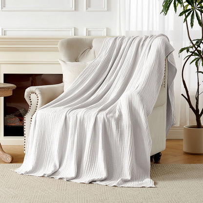 Joydeco 100% Cotton Muslin Throw Blanket for Couch Bed and Sofa, 4-Layer Lightweight and Breathable Soft Gauze Blanket for All Season, Luxury Throws Cotton Blanket Gift