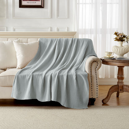 Joydeco 100% Cotton Muslin Throw Blanket for Couch Bed and Sofa, 4-Layer Lightweight and Breathable Soft Gauze Blanket for All Season, Luxury Throws Cotton Blanket Gift