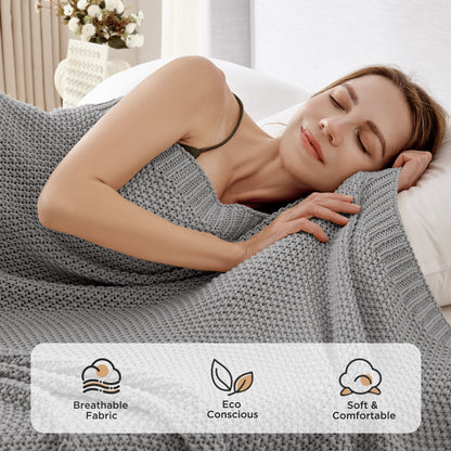 Joydeco Chunky Cable Knit Throw Blanket, Lightweight 100% Cotton Soft Cozy Throw Twin Blanket for Couch Bed and Sofa, Rustic Breathable Farmhouse Blanket Gift for Women Men